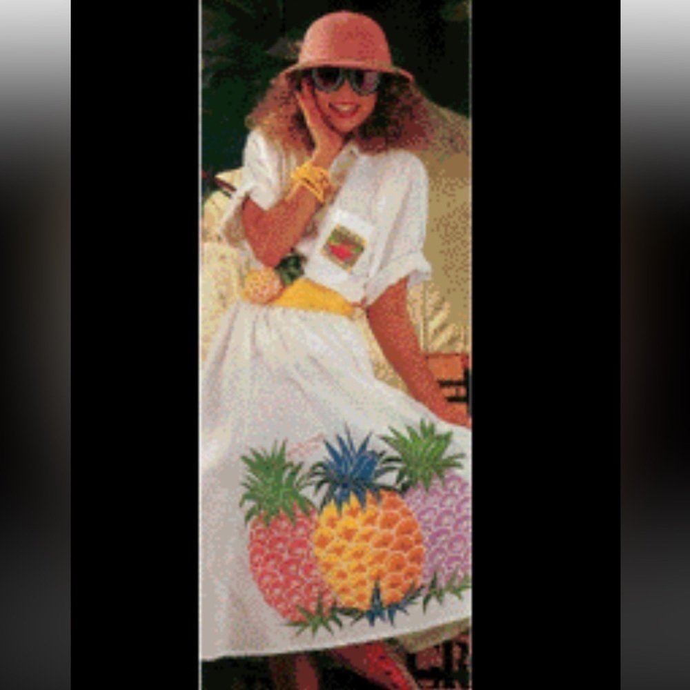 Vintage Hawaiian 80's Skirt Pineapple Print Cotton Pockets - Picture 3 of 13